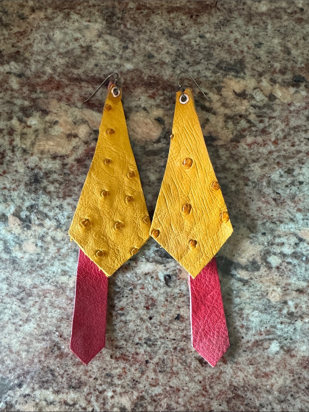 Yellow and Red Leather Drop Earrings - Women Accessories - Handmade in Montana